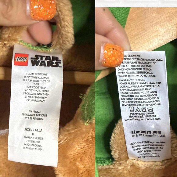 LEGO Star Wars Baby Yoda Plush Robe Size 8 Grogu Hooded Bathrobe Brown Force - Picture 3 of 6